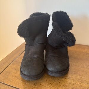 UGG Black Short Suede Shearling Cuff Slip-On Slippers Boots